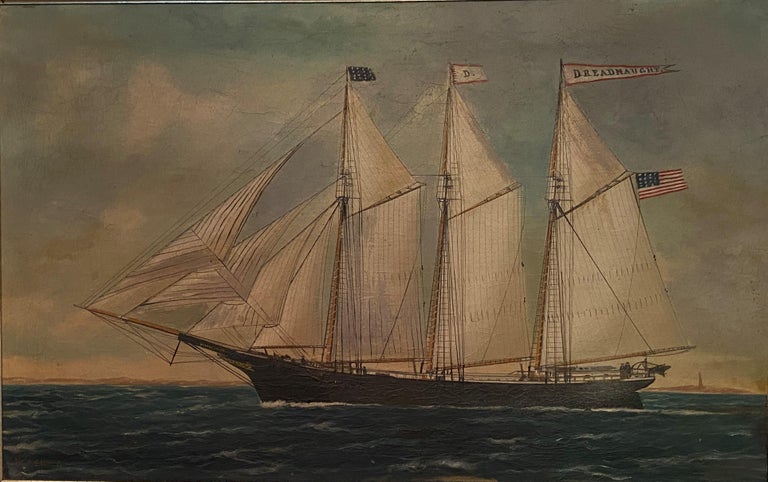22" x 35" currently unframed but I will amend listing after this work is cleaned and framed.  William Pierce Stubbs was born in Orrington, Maine, in 1842. He was the son of a shipmaster, and he was probably master of his father's ship from 1863-73.