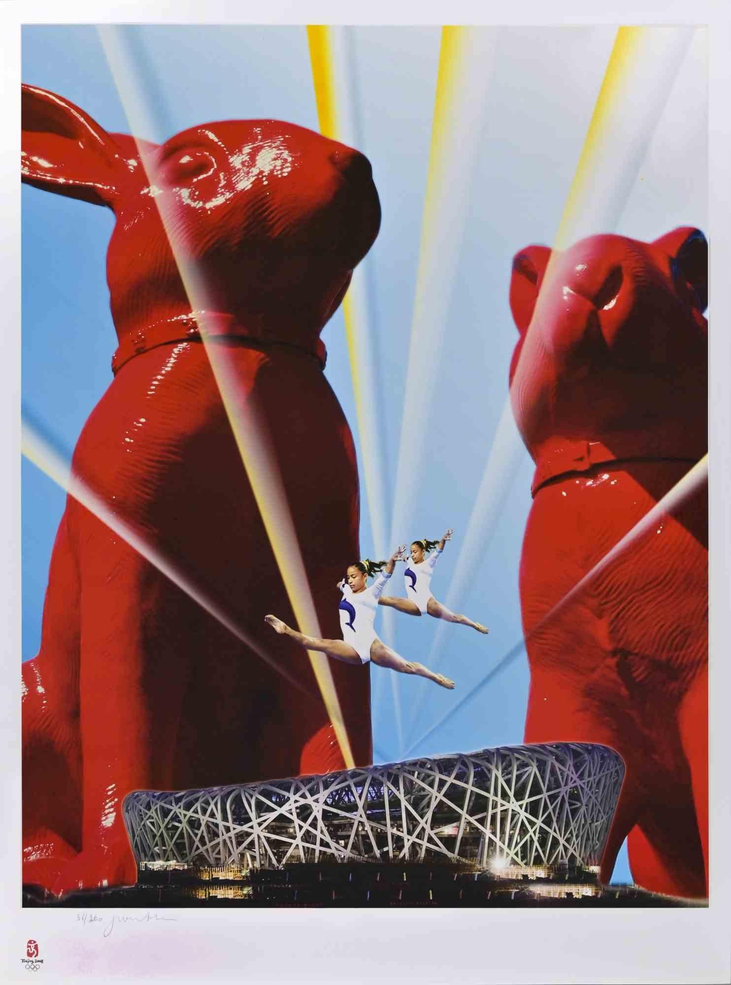 William Sweetlove Animal Print – Olympische Sterne zwischen Kaninchen - Lithographie von W. Sweetlove - 2008