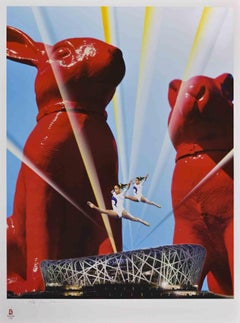 Estrellas olímpicas entre conejos -  Litografía de W. Sweetlove -2008