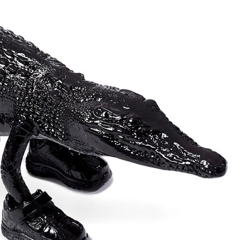 Cloned Alligator with sneakers black - Sculpture by William Sweetlove