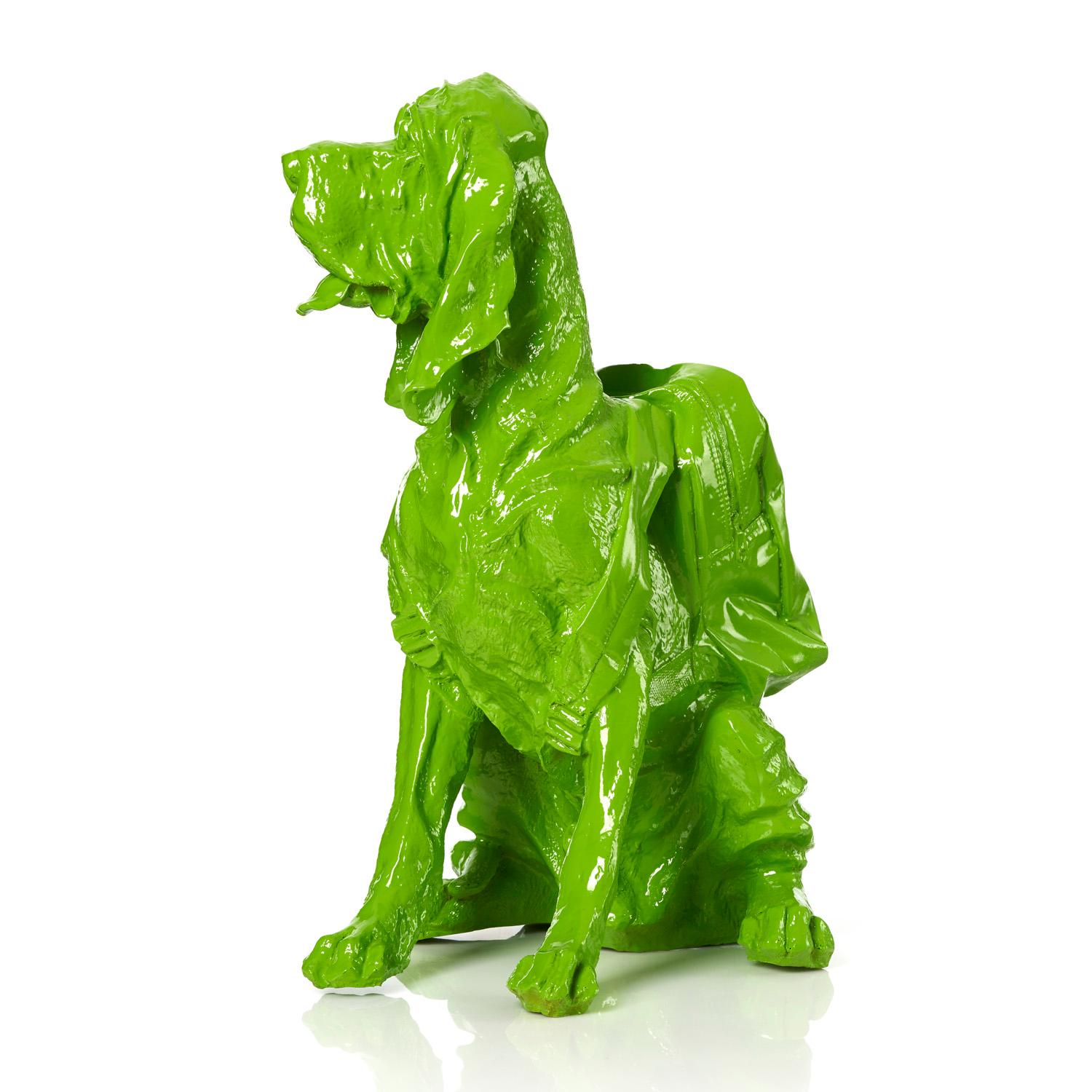 Cloned blue Bloodhound with Backpack (green) - Pop Art Sculpture by William Sweetlove