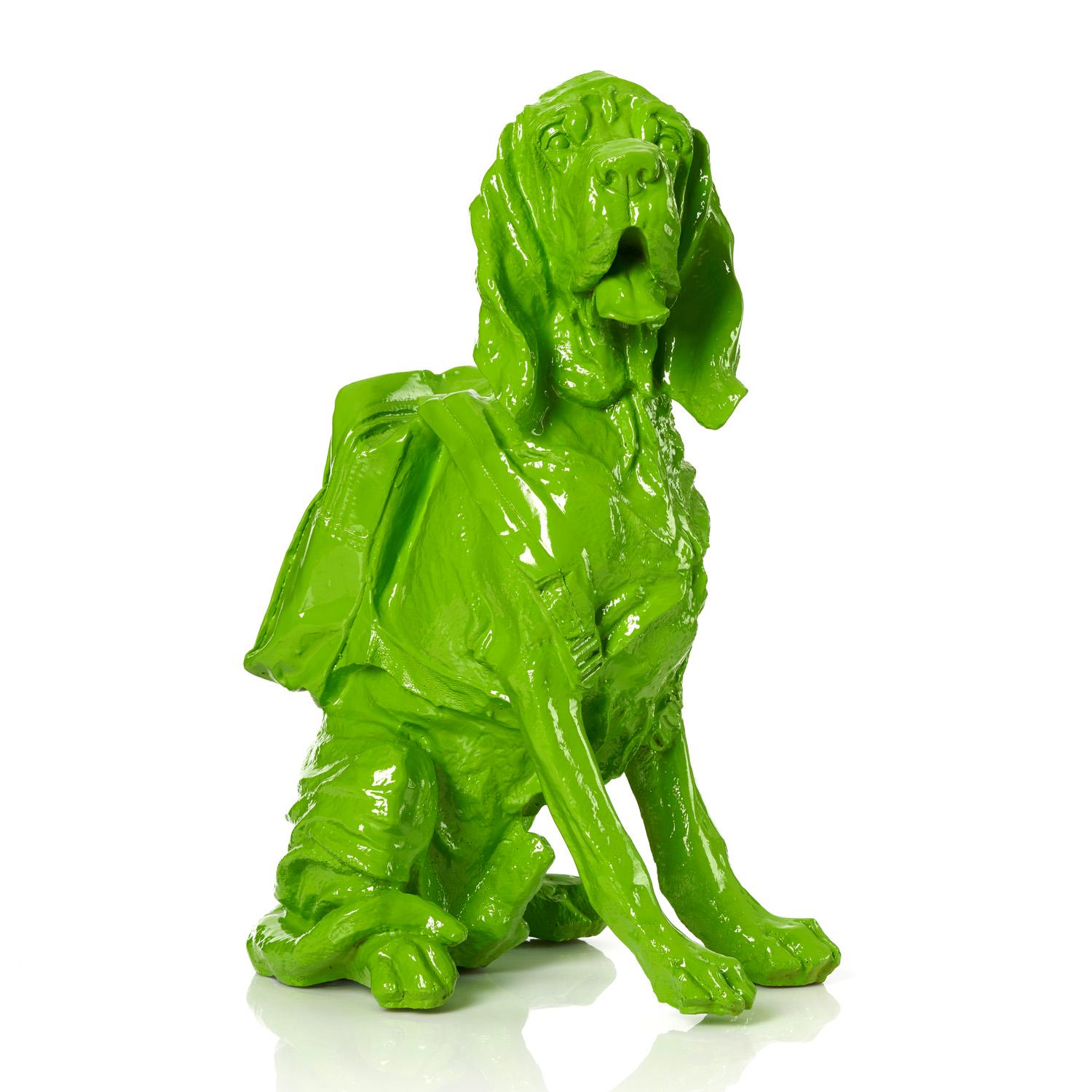William Sweetlove Figurative Sculpture - Cloned blue Bloodhound with Backpack (green)
