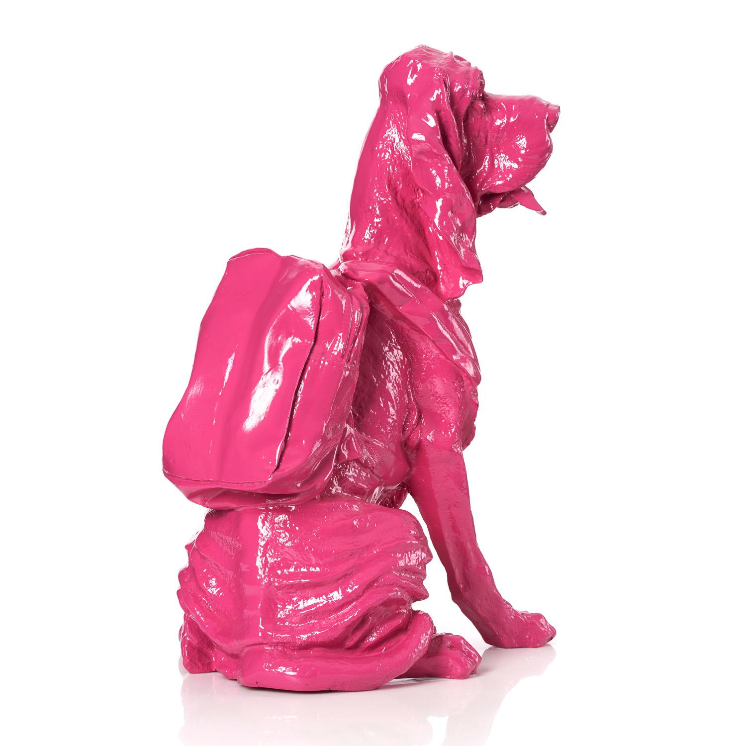 Cloned Bloodhound with Backpack (pink) - Pop Art Sculpture by William Sweetlove