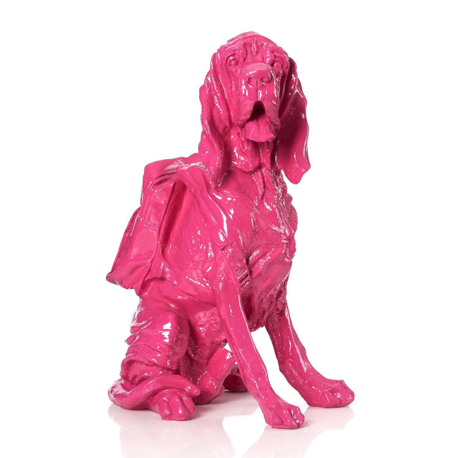 Cloned Bloodhound with Backpack (pink) - Sculpture by William Sweetlove