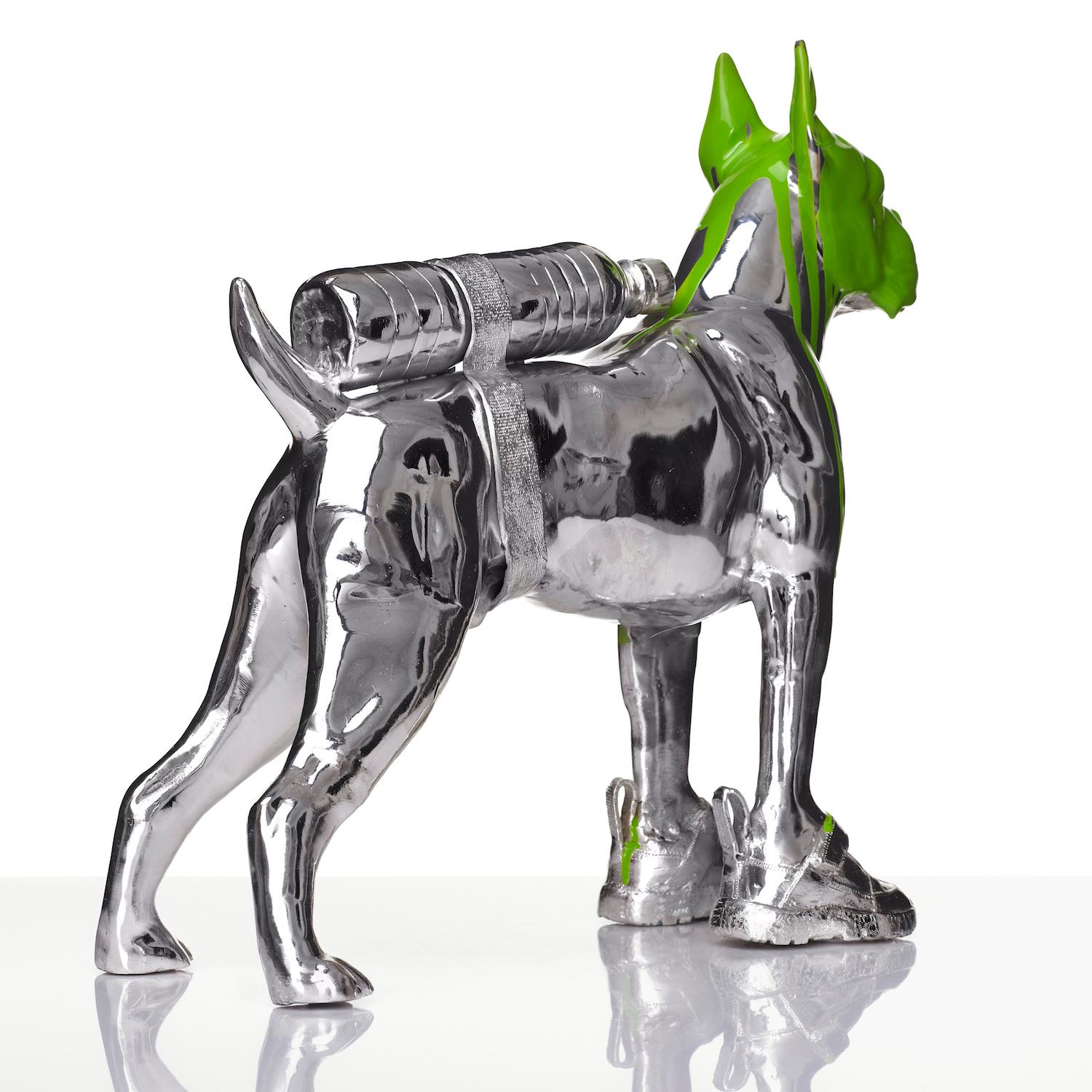 Cloned Bulldog with pet bottle - Pop Art Sculpture by William Sweetlove