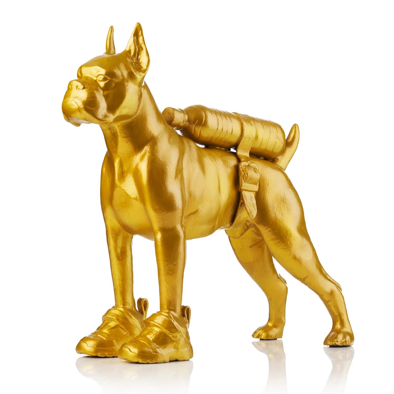 Cloned Bulldog with pet bottle - Sculpture by William Sweetlove