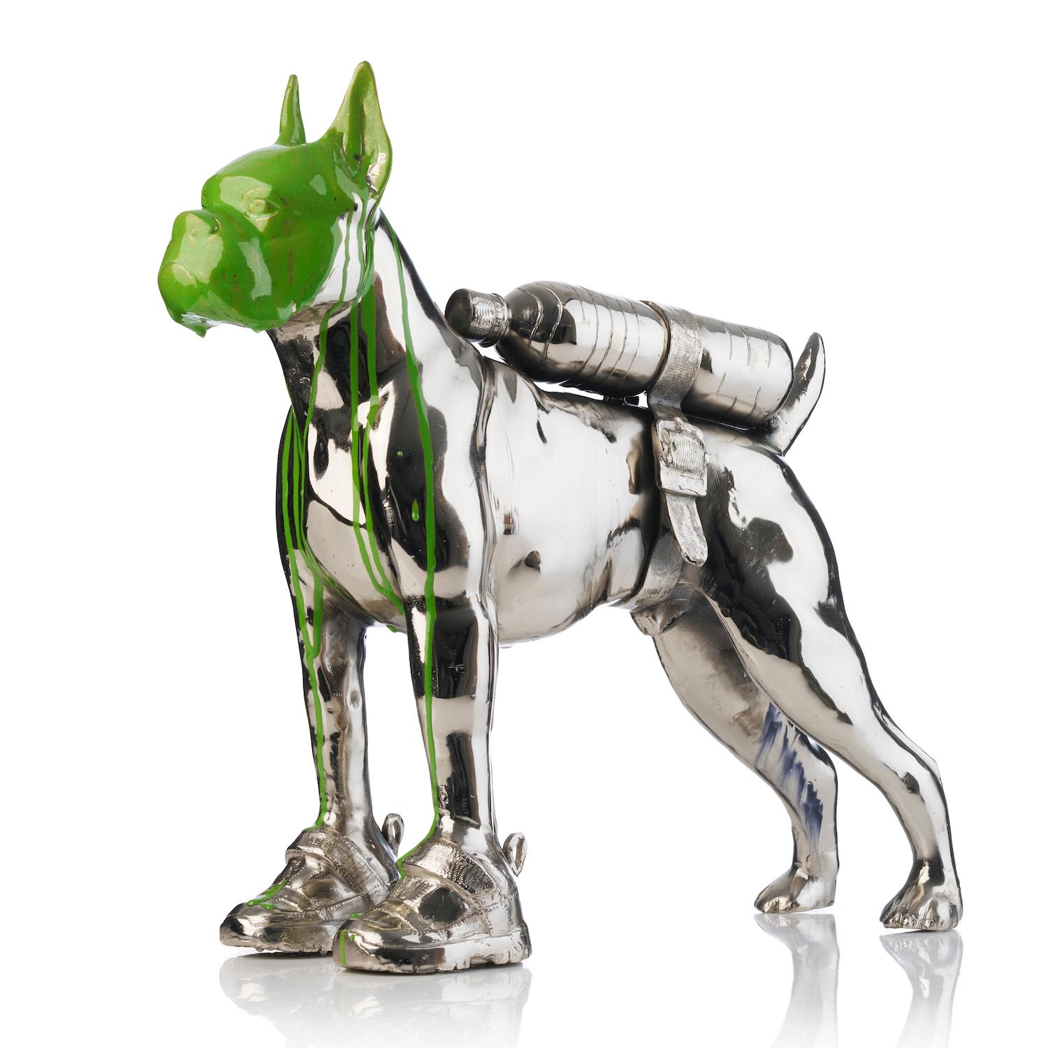 Cloned Bulldog with pet bottle - Sculpture by William Sweetlove