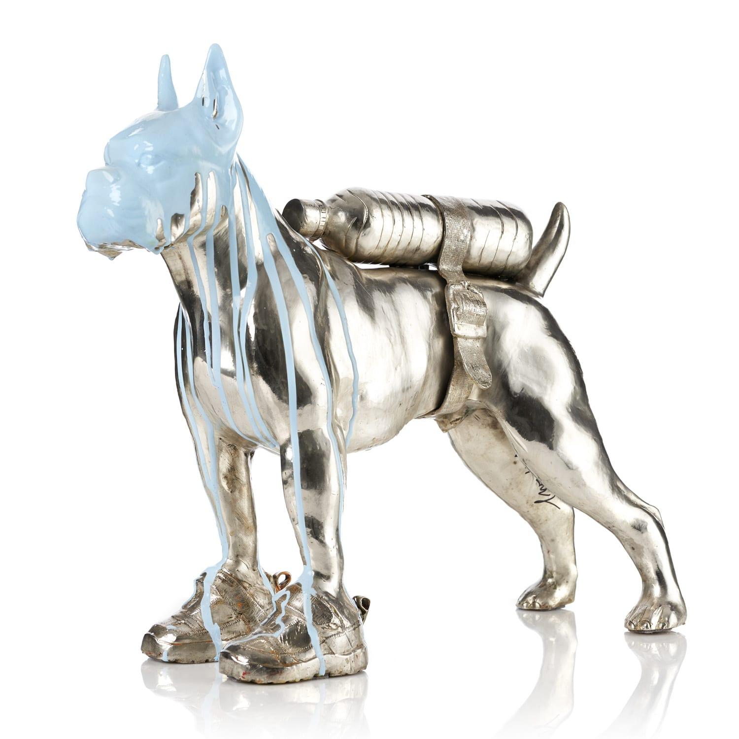 William Sweetlove Figurative Sculpture - Cloned Bulldog with pet bottle