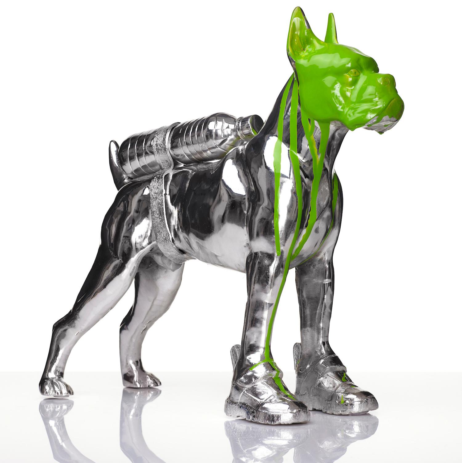 Cloned Bulldog with pet bottle - Sculpture by William Sweetlove