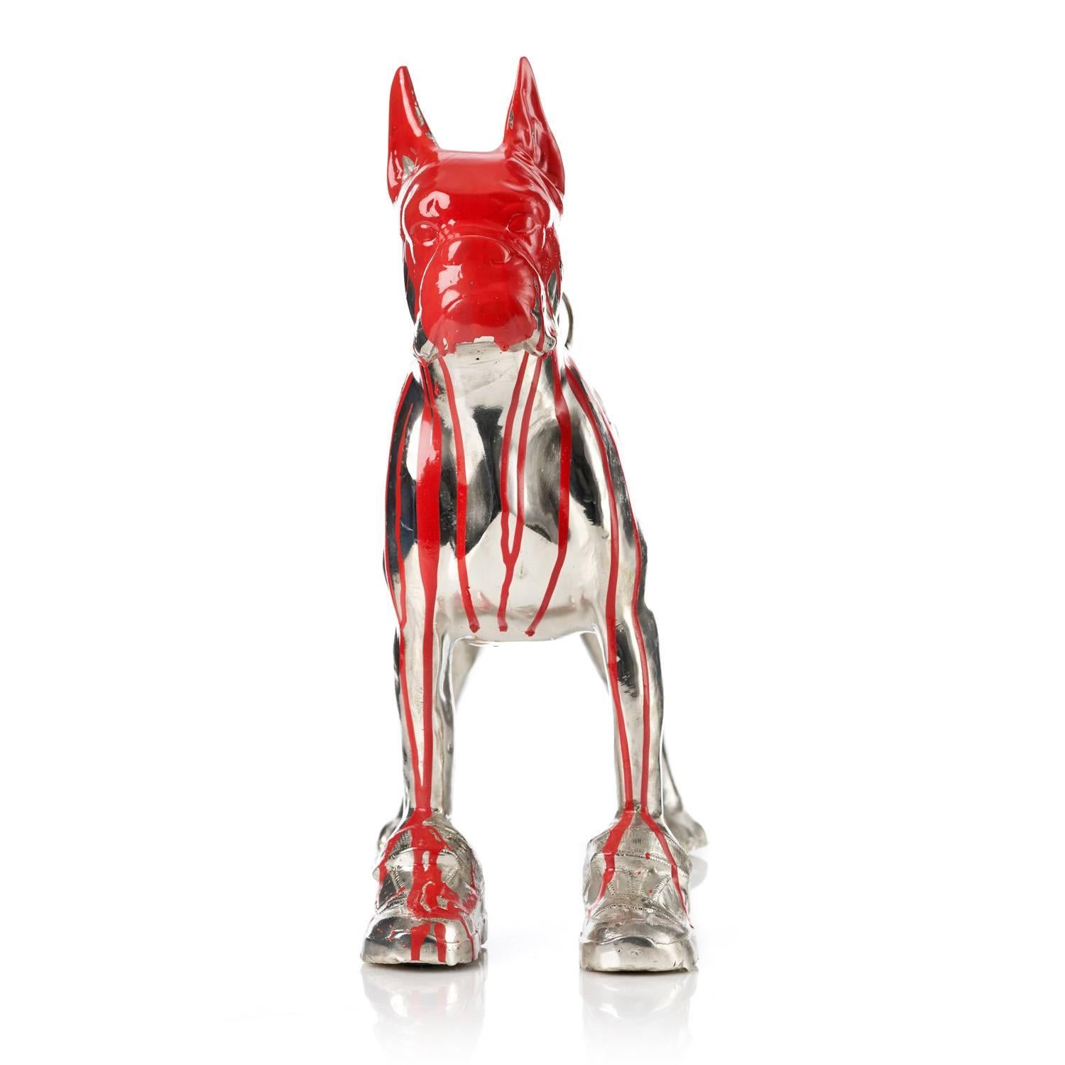 Cloned Bulldog with pet bottle (red) - Sculpture by William Sweetlove