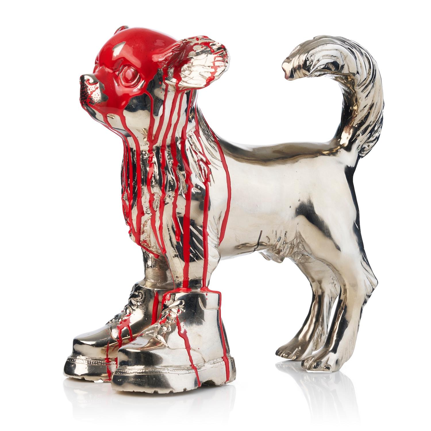 William Sweetlove Figurative Sculpture – Geklonter Chihuahua mit farbigem Kopf.