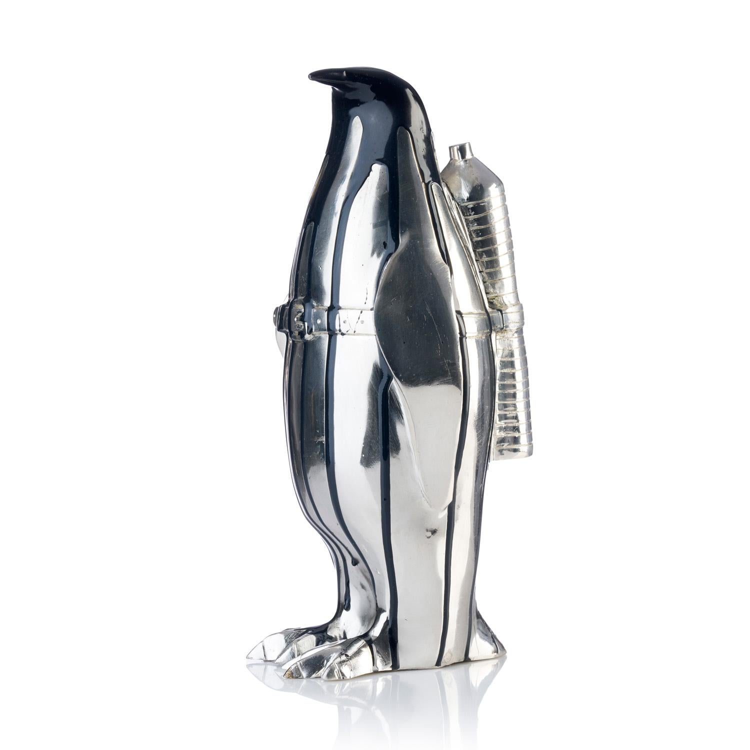 Cloned Penguin with pet bottle (black)  - Gold Figurative Sculpture by William Sweetlove