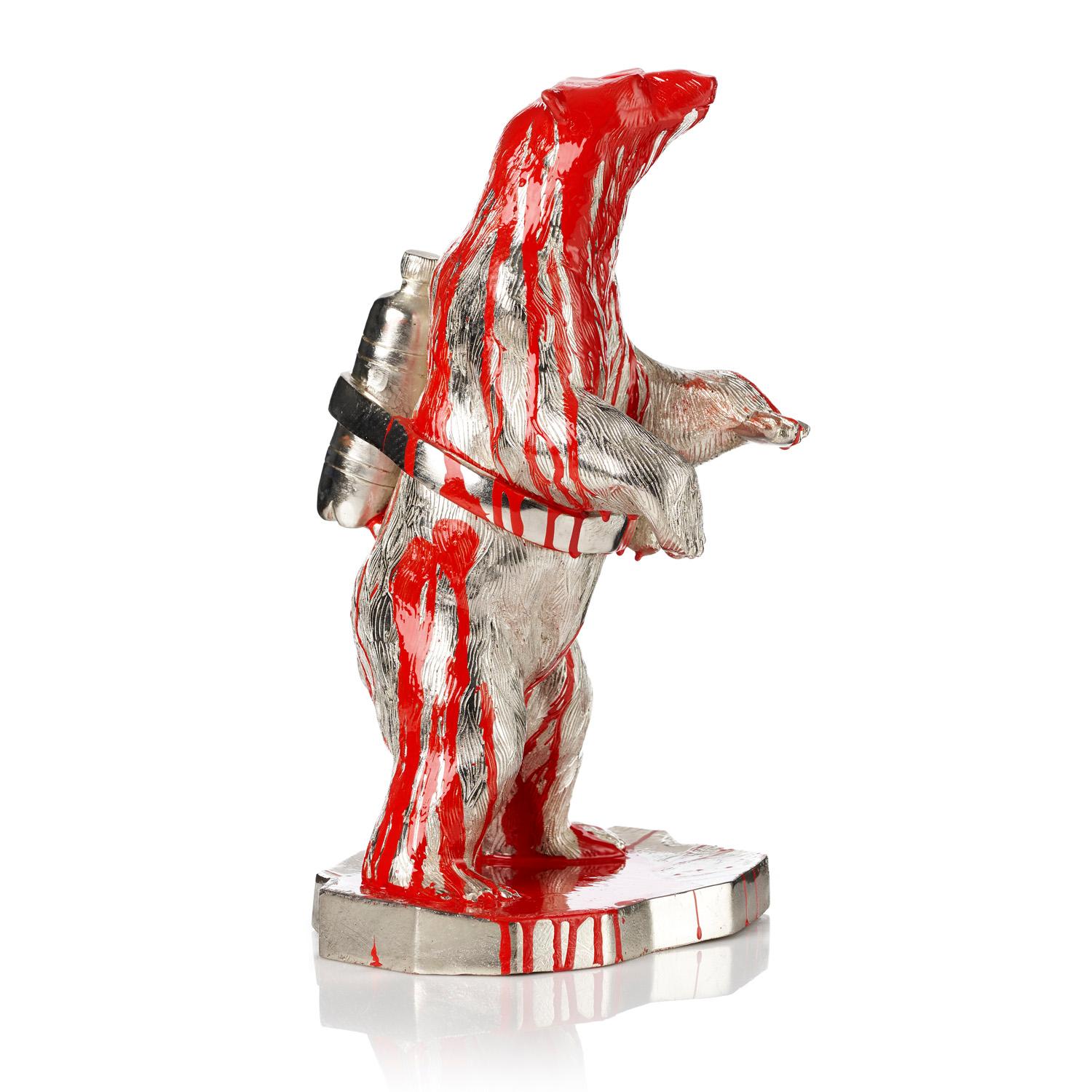 Cloned Polar Bear with pet bottle (red) - Pop Art Sculpture by William Sweetlove