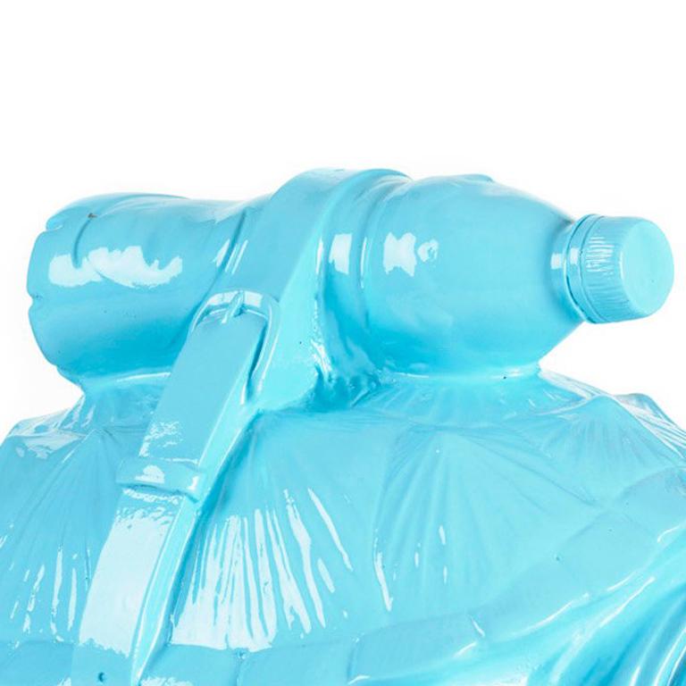 Cloned Turtle with pet bottle. - Blue Figurative Sculpture by William Sweetlove