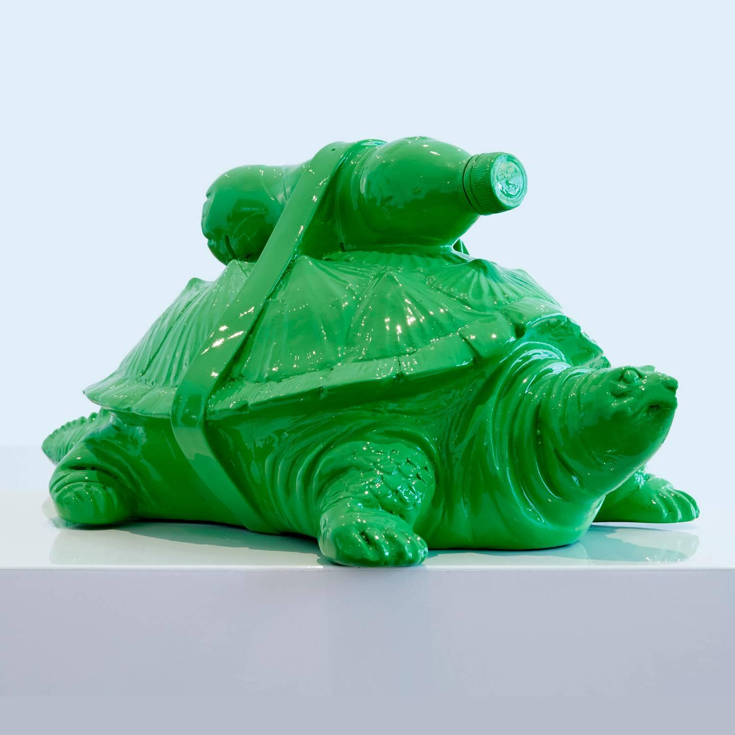 Cloned Turtle with pet bottle. - Sculpture by William Sweetlove