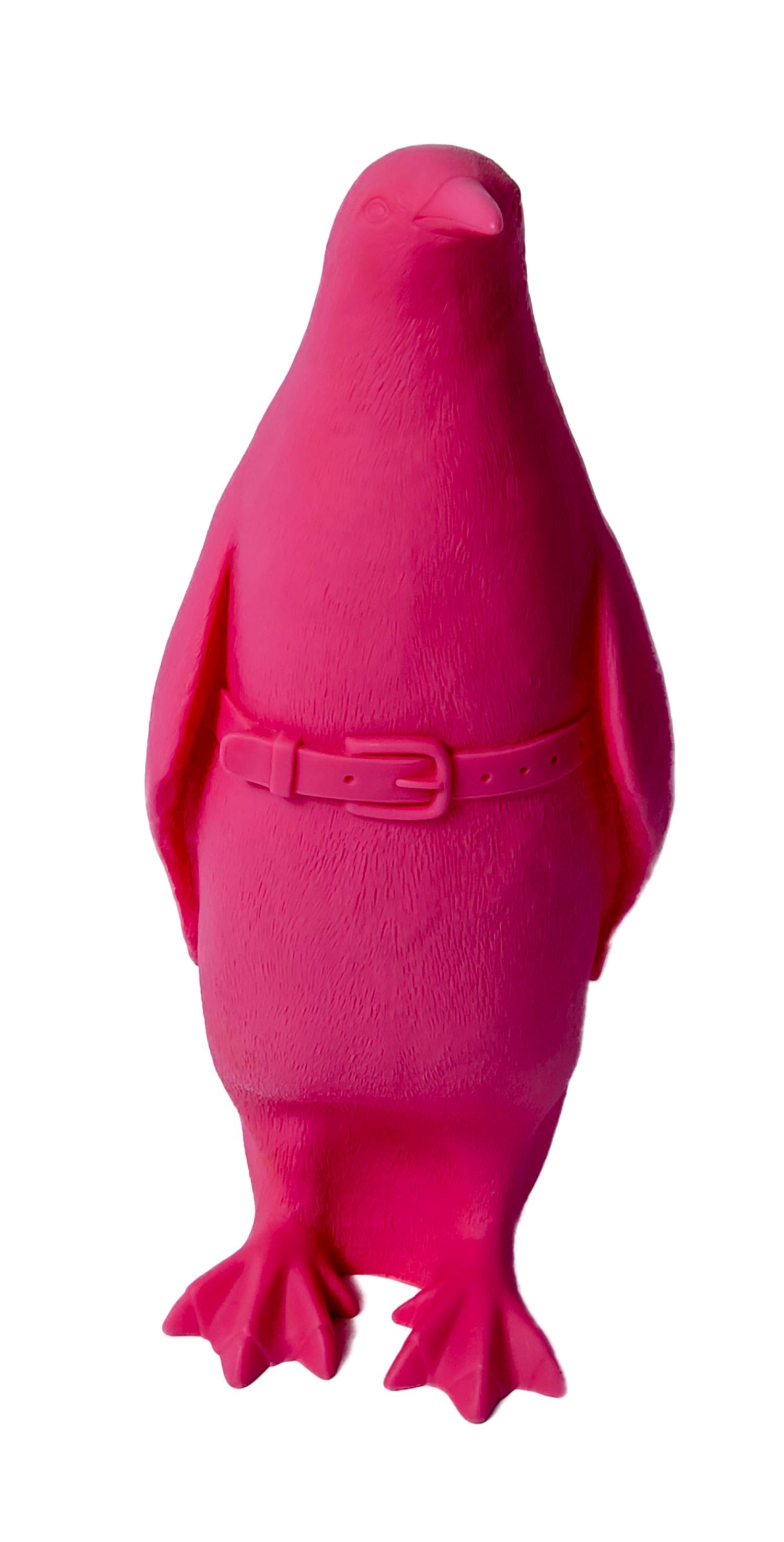 Small Cloned Penguin with Water Bottle, in Pink - Pop Art Sculpture by William Sweetlove