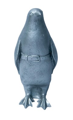 Small Cloned Penguin with Water Bottle, in Silver, Signed by William Sweetlove 