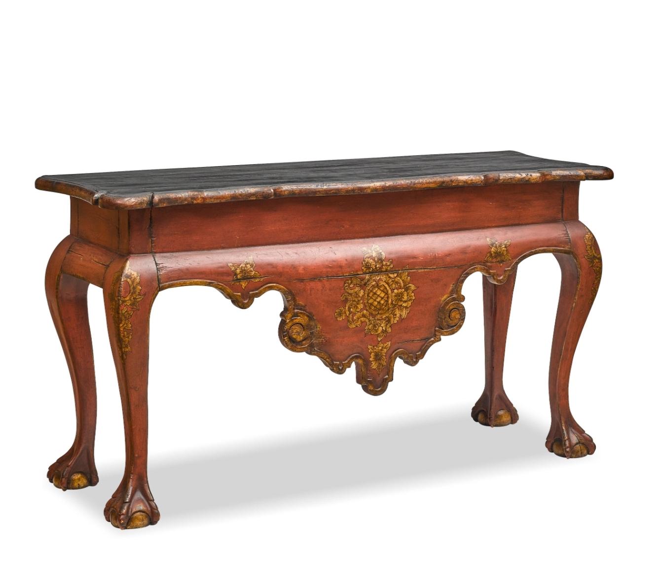 William Switzer 18th Century Portuguese Baroque Style Burgundy Red Console Table 7
