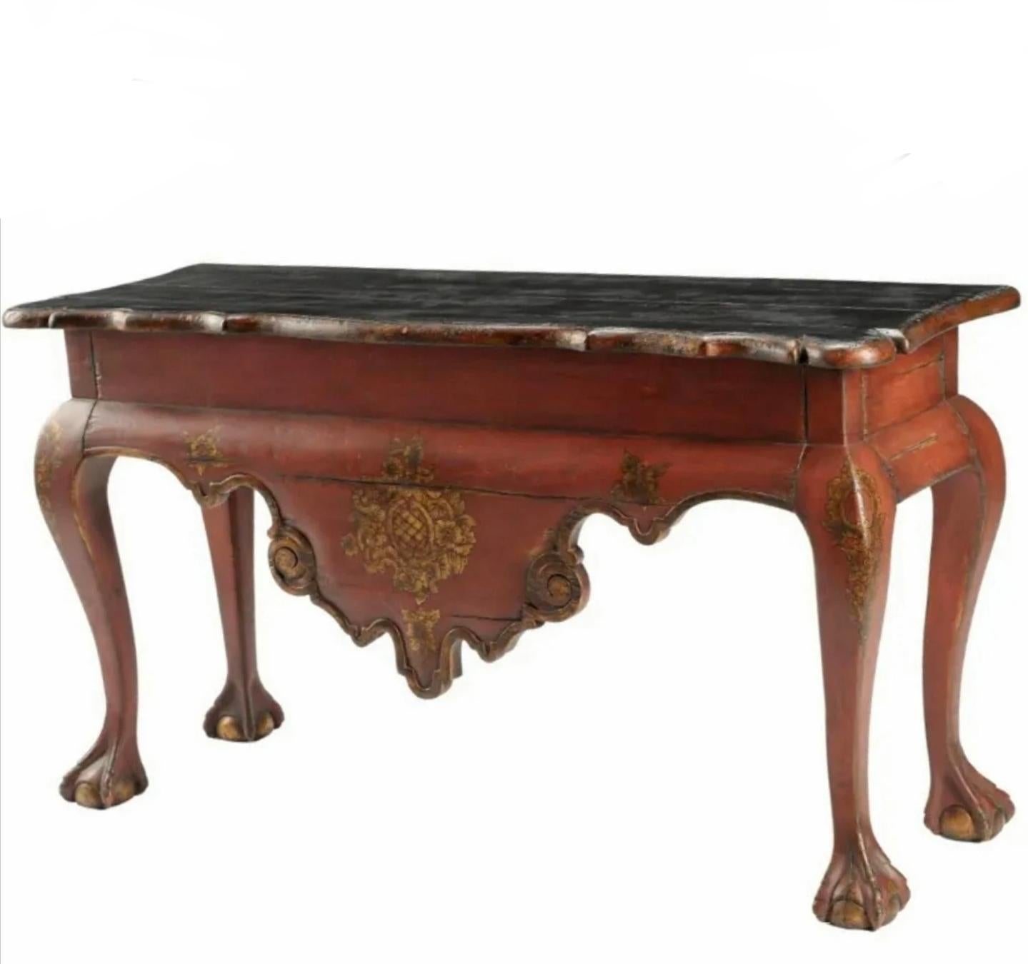 Blackened William Switzer 18th Century Portuguese Baroque Style Burgundy Red Console Table