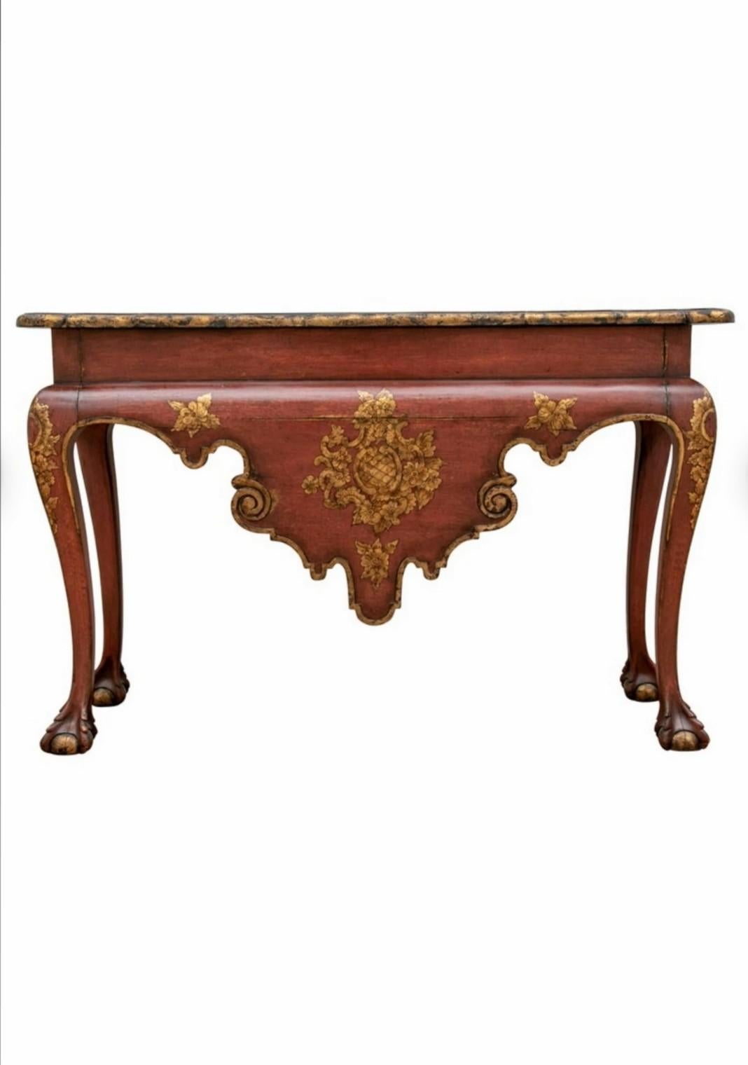 William Switzer 18th Century Portuguese Baroque Style Burgundy Red Console Table In Good Condition In Forney, TX