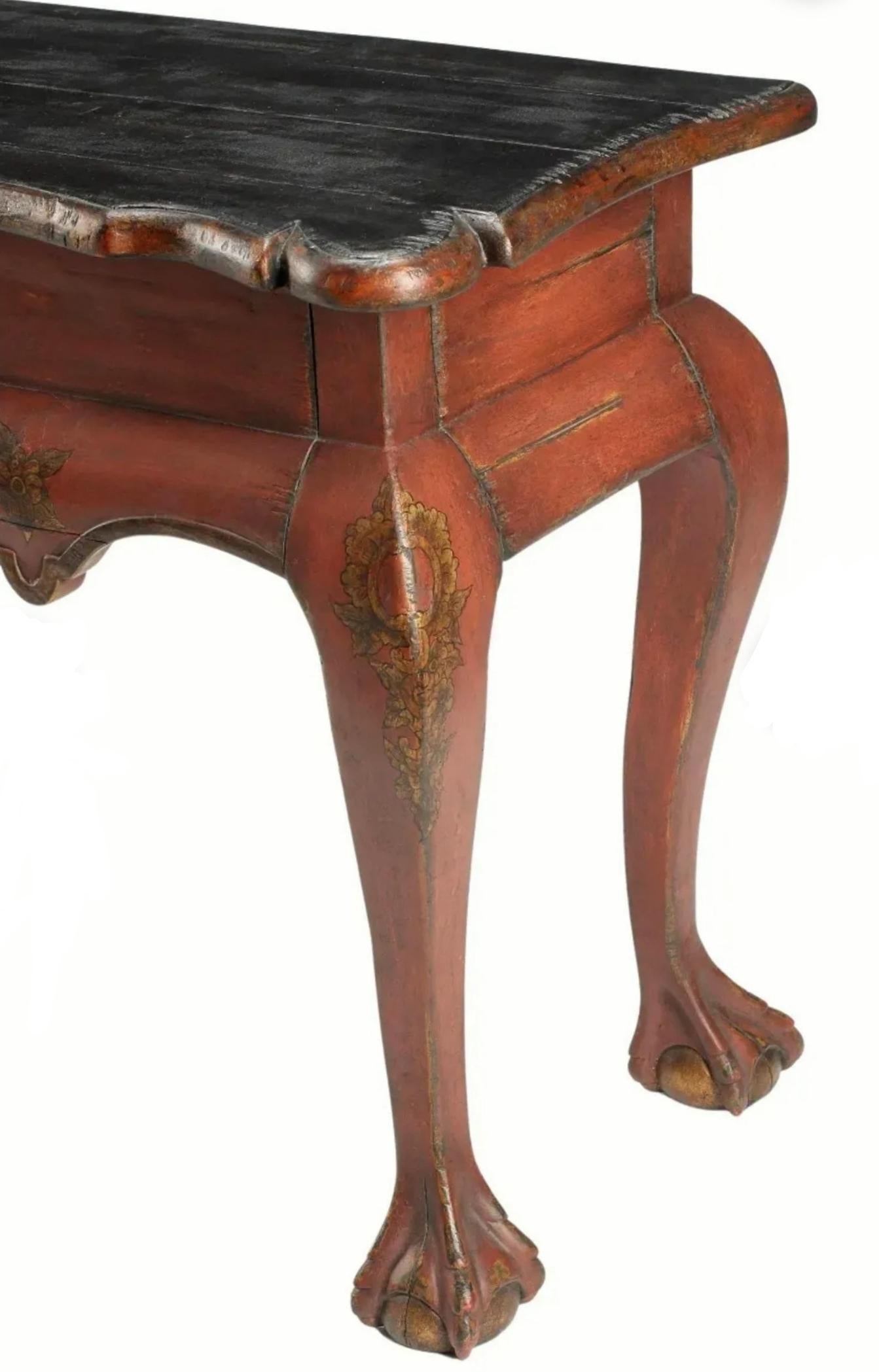 William Switzer 18th Century Portuguese Baroque Style Burgundy Red Console Table 1