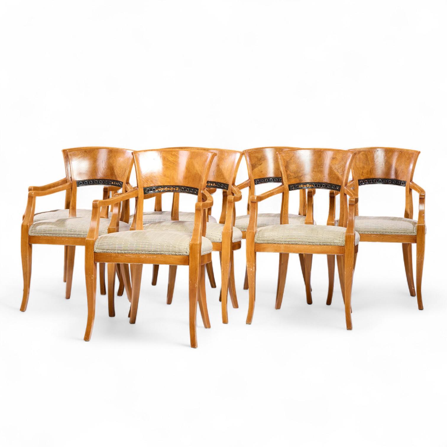 Canadese William Switzer Poltrona Biedermeier Sedie da pranzo in legno di burbio Oliver - Set di 8 in vendita