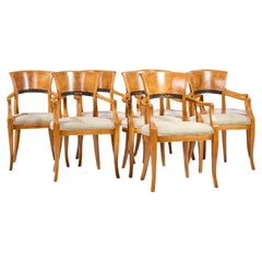 William Switzer Biedermeier Armchair Olive Burlwood Dining Chairs - Set of 8