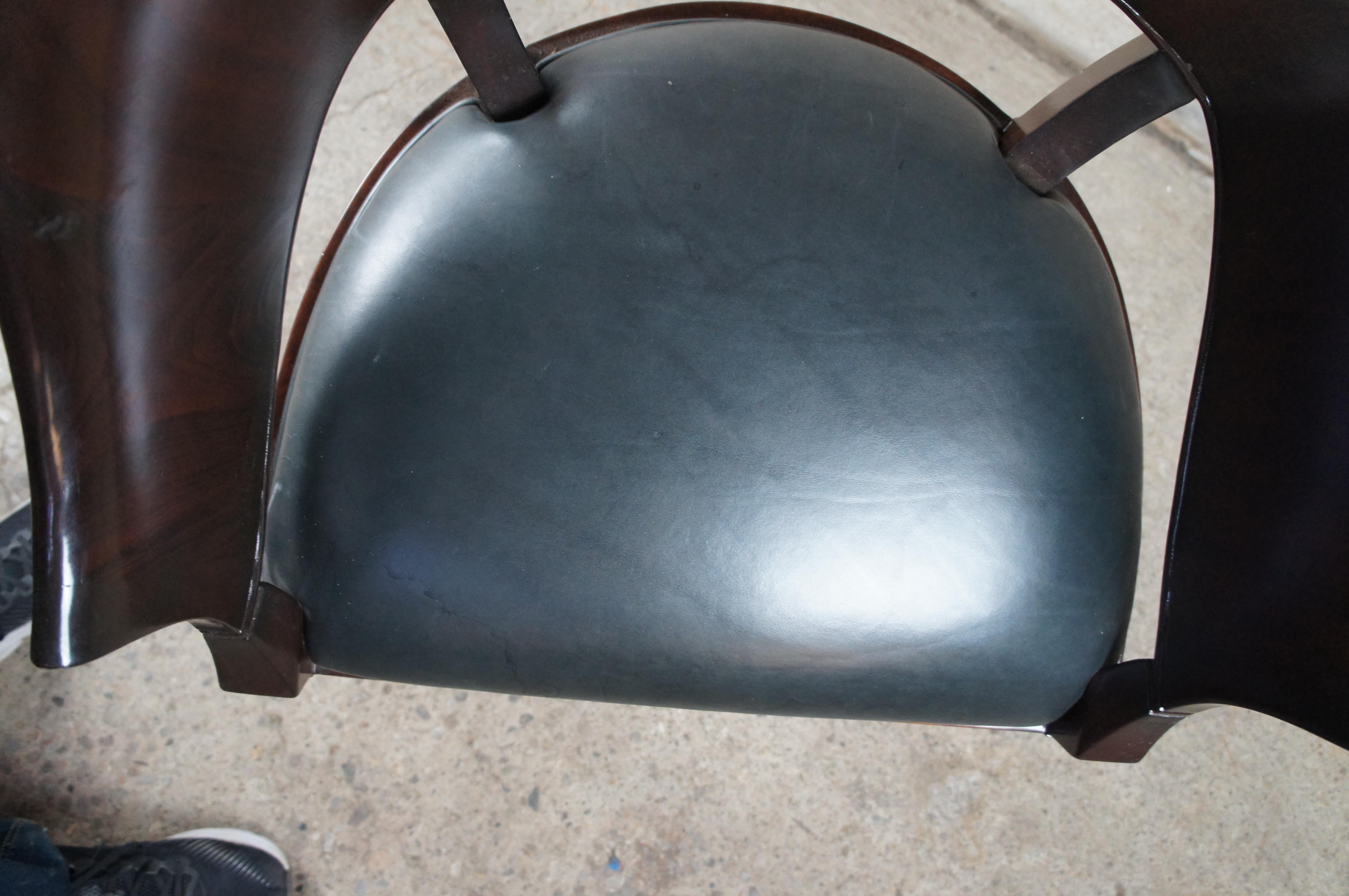 Leather William Switzer Biedermeier French Art Deco Inspired Barrel Back Desk Arm Chair For Sale