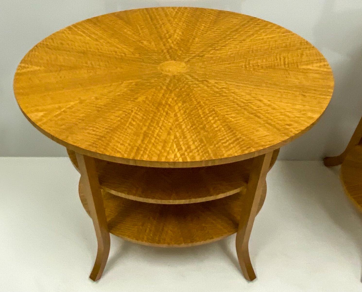 Canadian William Switzer Inlaid Biedermeier Style Modern Satinwood Side Tables, S/2