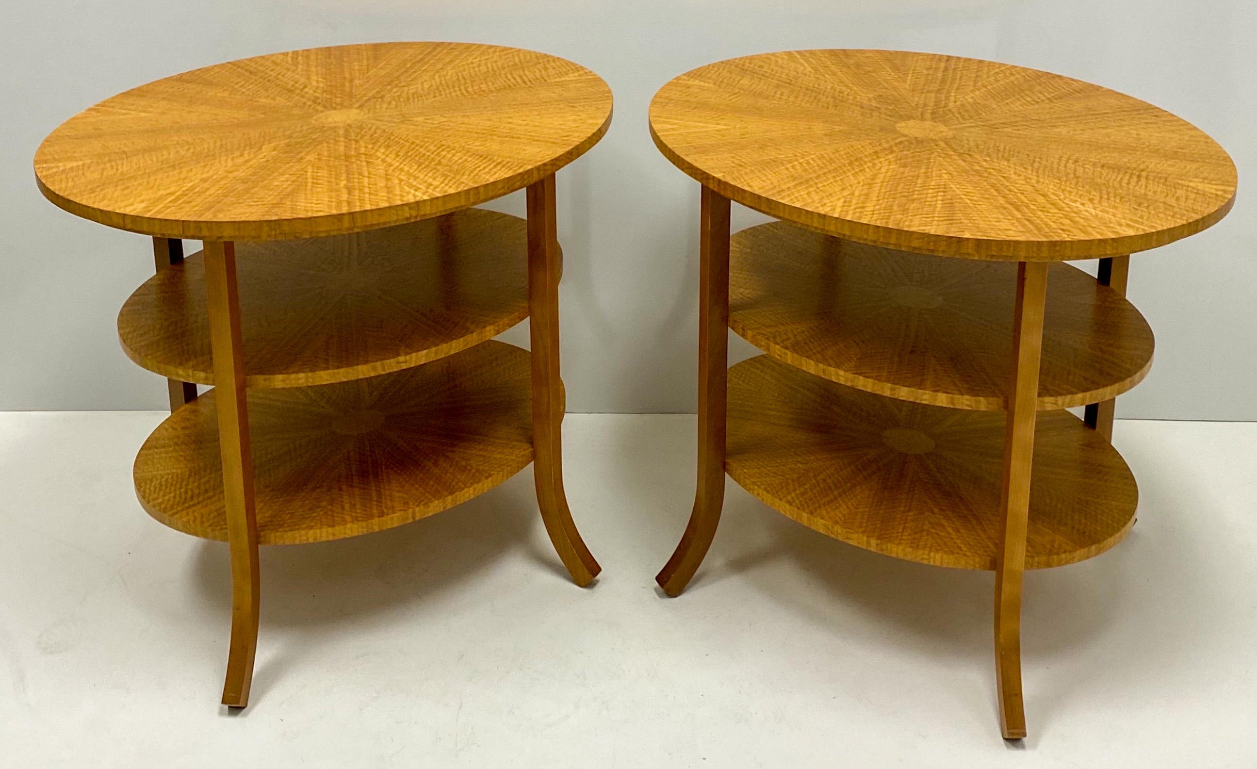 William Switzer Inlaid Biedermeier Style Modern Satinwood Side Tables, S/2 In Good Condition In Kennesaw, GA
