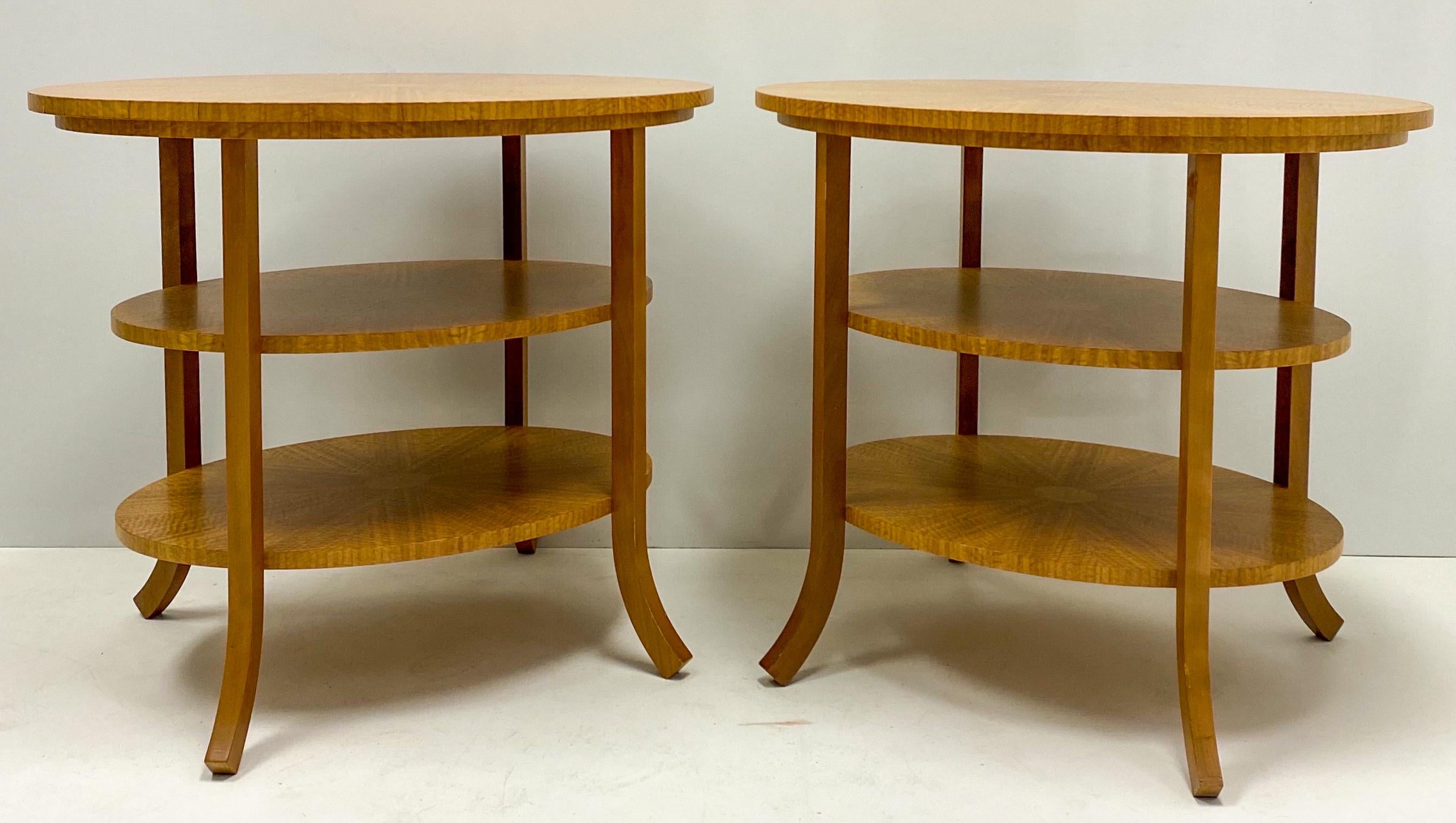 20th Century William Switzer Inlaid Biedermeier Style Modern Satinwood Side Tables, S/2
