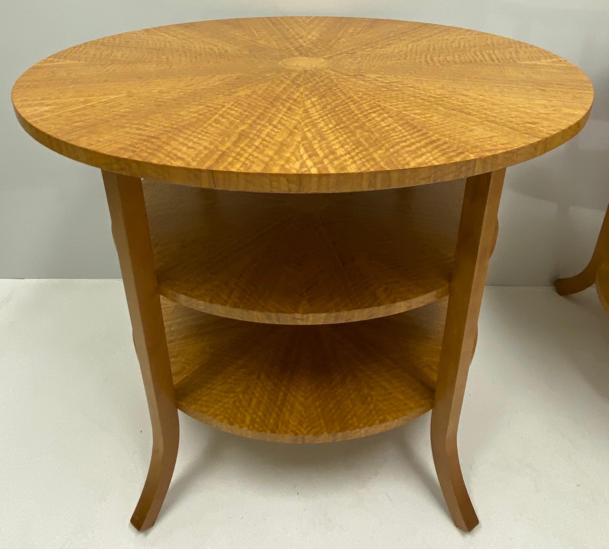 William Switzer Inlaid Biedermeier Style Modern Satinwood Side Tables, S/2 2