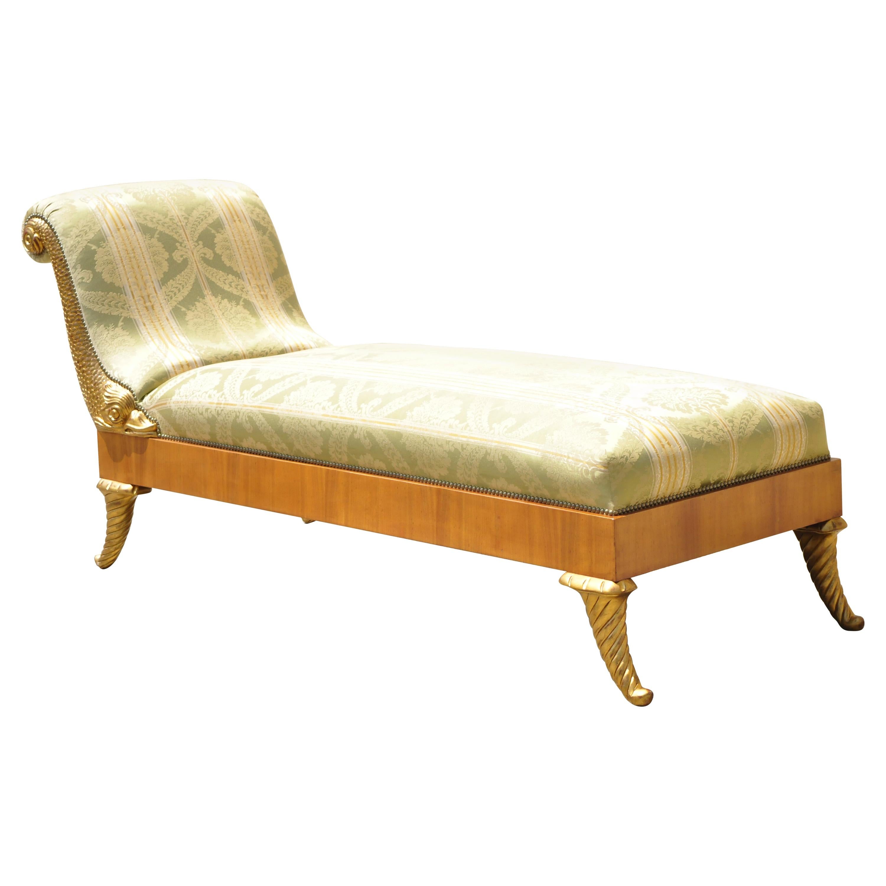 William Switzer Italian Biedermeier Regency Carved Recamier Chaise Lounge Chair