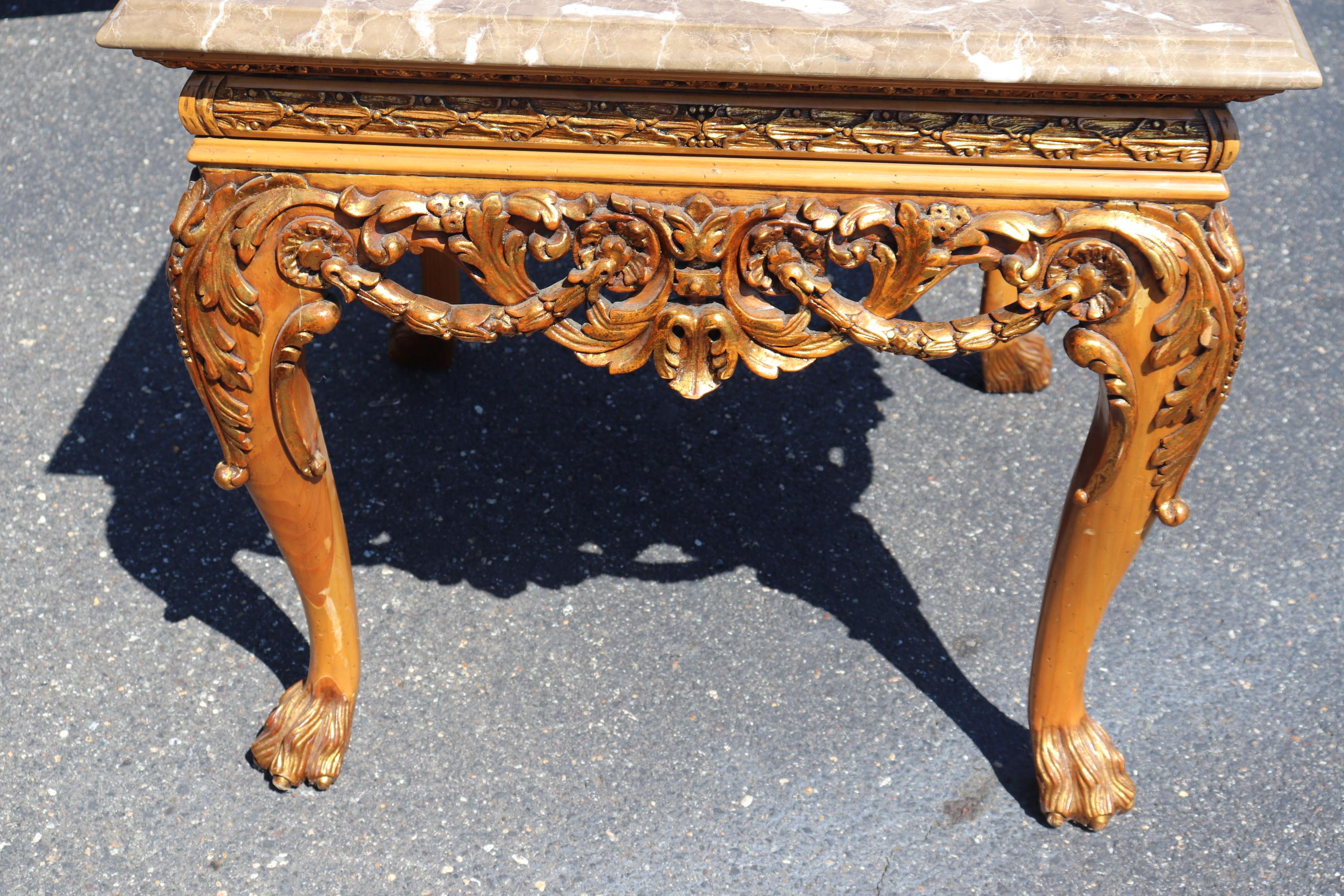 George II William Switzer Marble Top Gilt Over Walnut Georgian Paw Footed Center Table