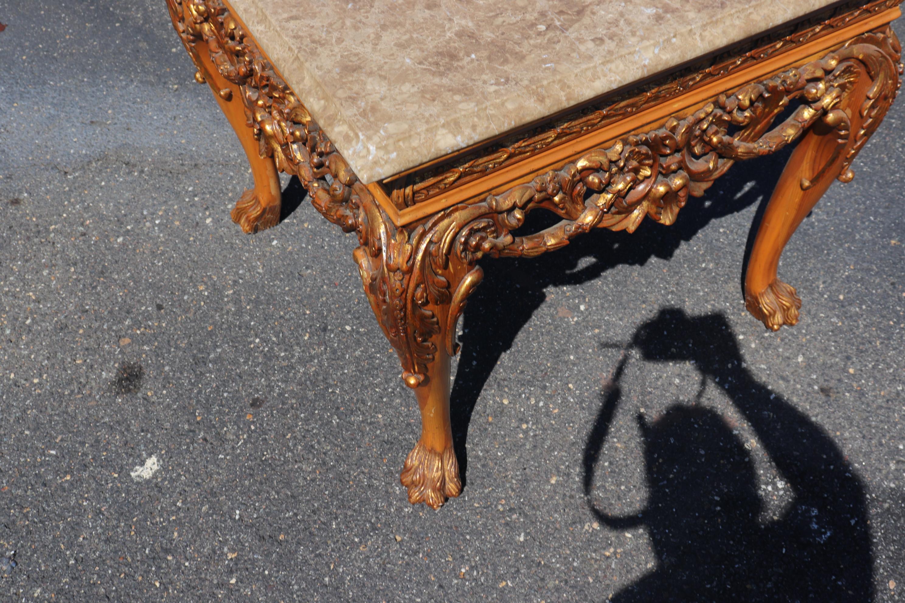 Contemporary William Switzer Marble Top Gilt Over Walnut Georgian Paw Footed Center Table