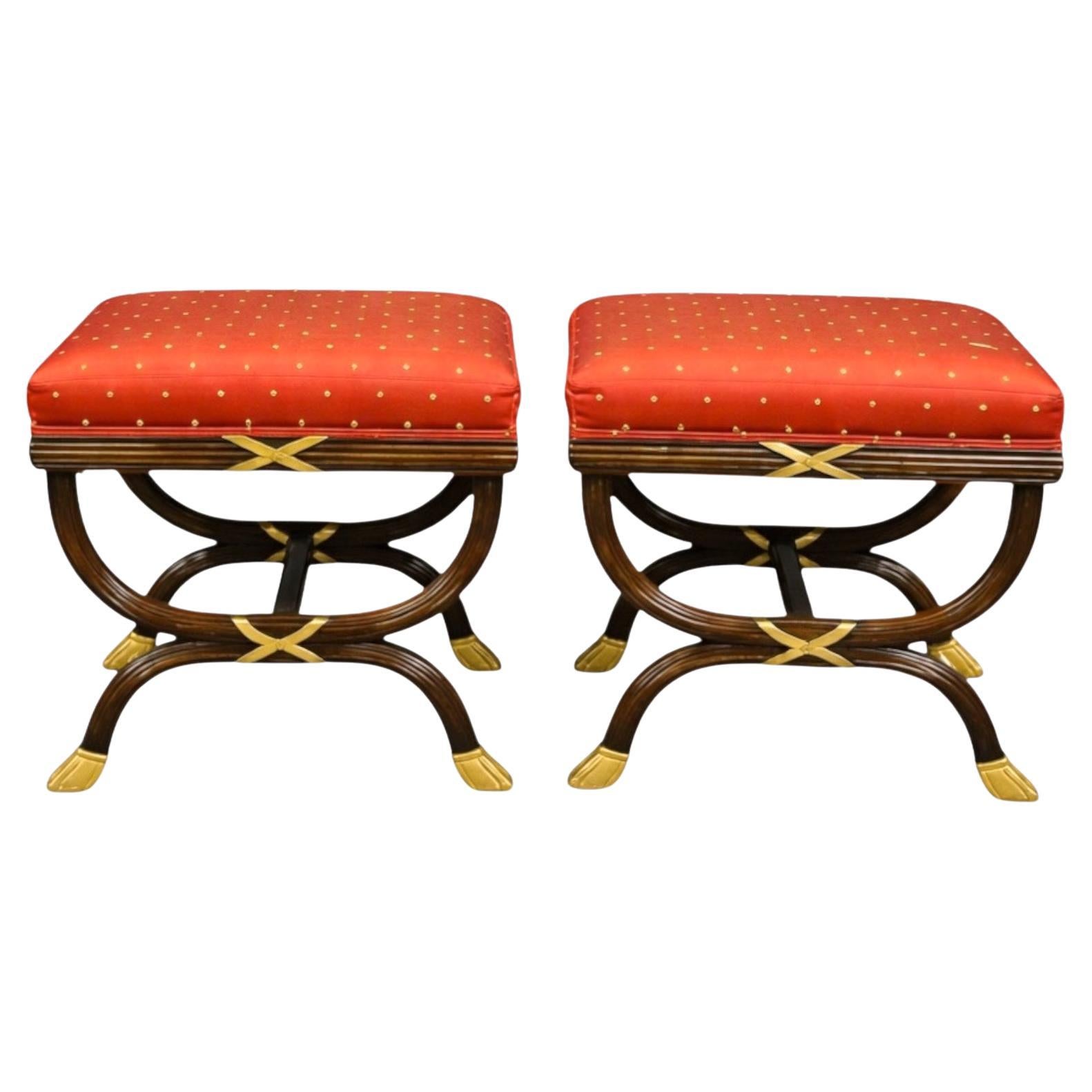 William Switzer Neo-Classical Style Carved Fruitwood 
Gilt Ottomans Stools Pair For Sale