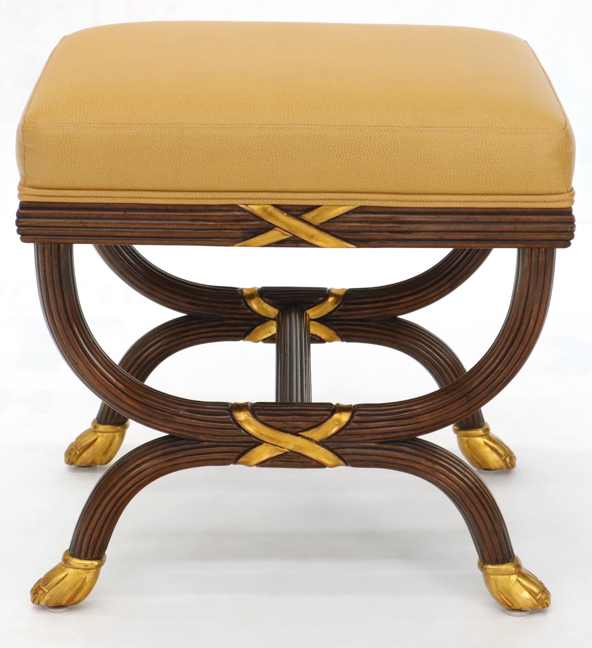 Fluted mahogany x base faux leather upholstery bench seat foot stool by William Switzer.