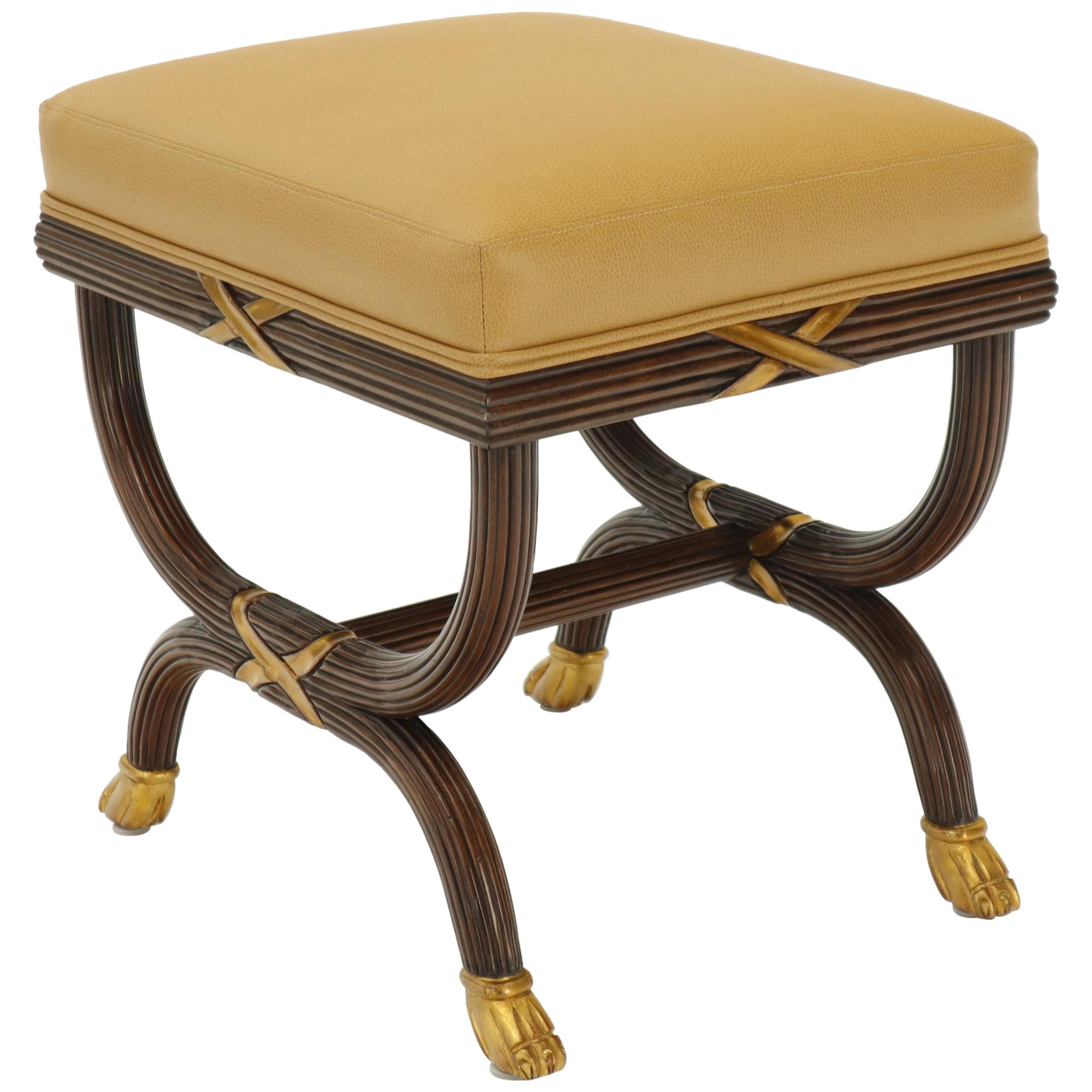 William Switzer Neoclassical Mahogany and Gold X Base Ottoman Bench