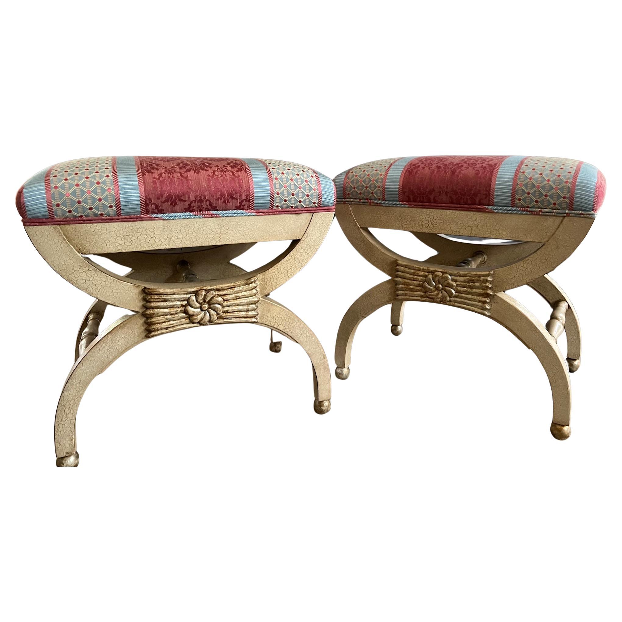 Gilt Painted Neoclassical Style Stools by William Switzer- Set of 2 For Sale