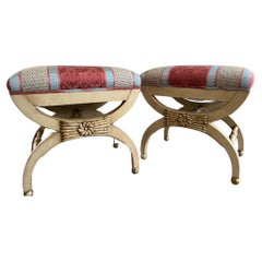 Used Gilt Painted Neoclassical Style Stools by William Switzer- Set of 2
