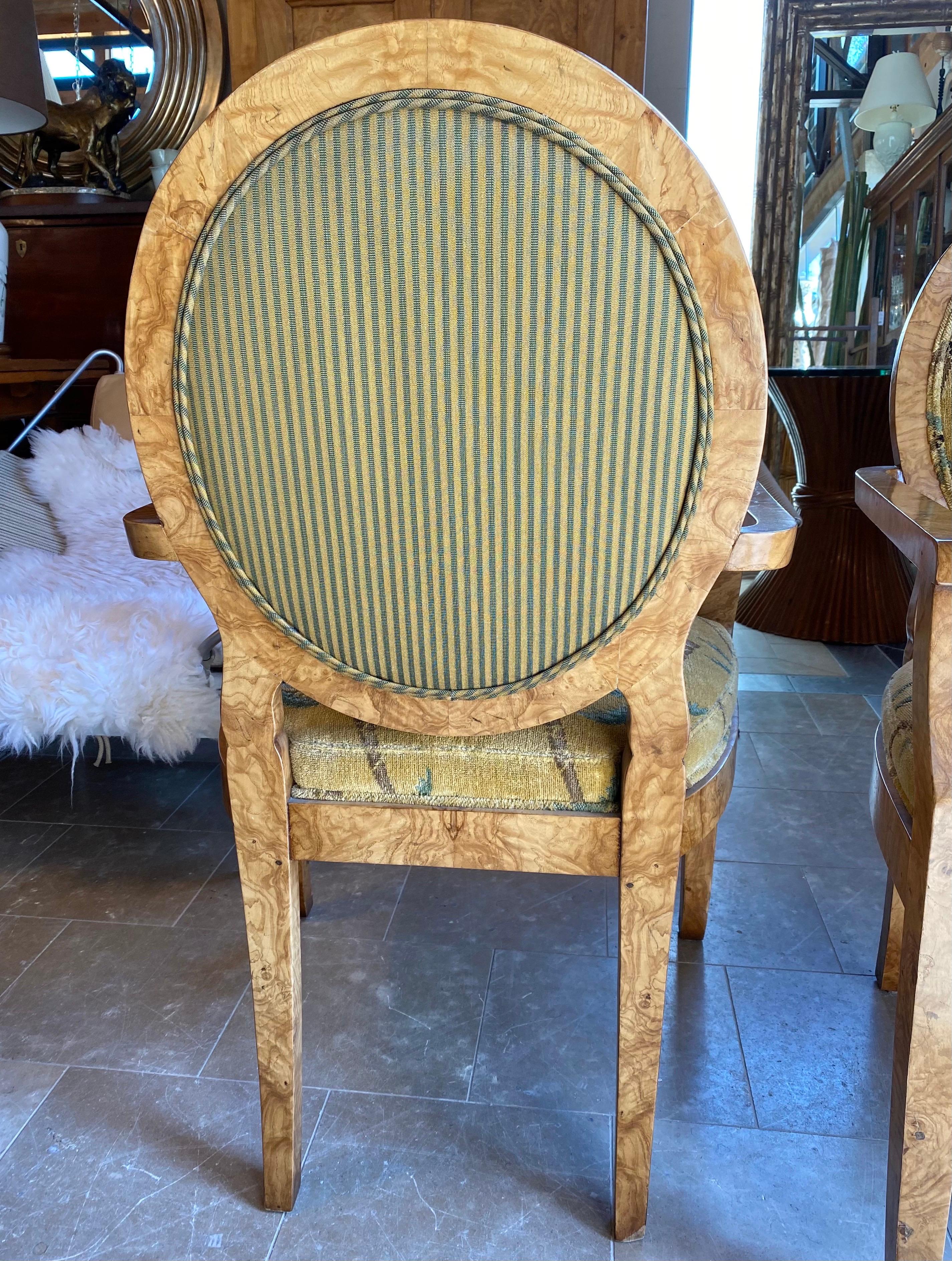 William Switzer Pair of Olivewood Armchairs W/Palm Tree Pattern In Good Condition In Bridgehampton, NY