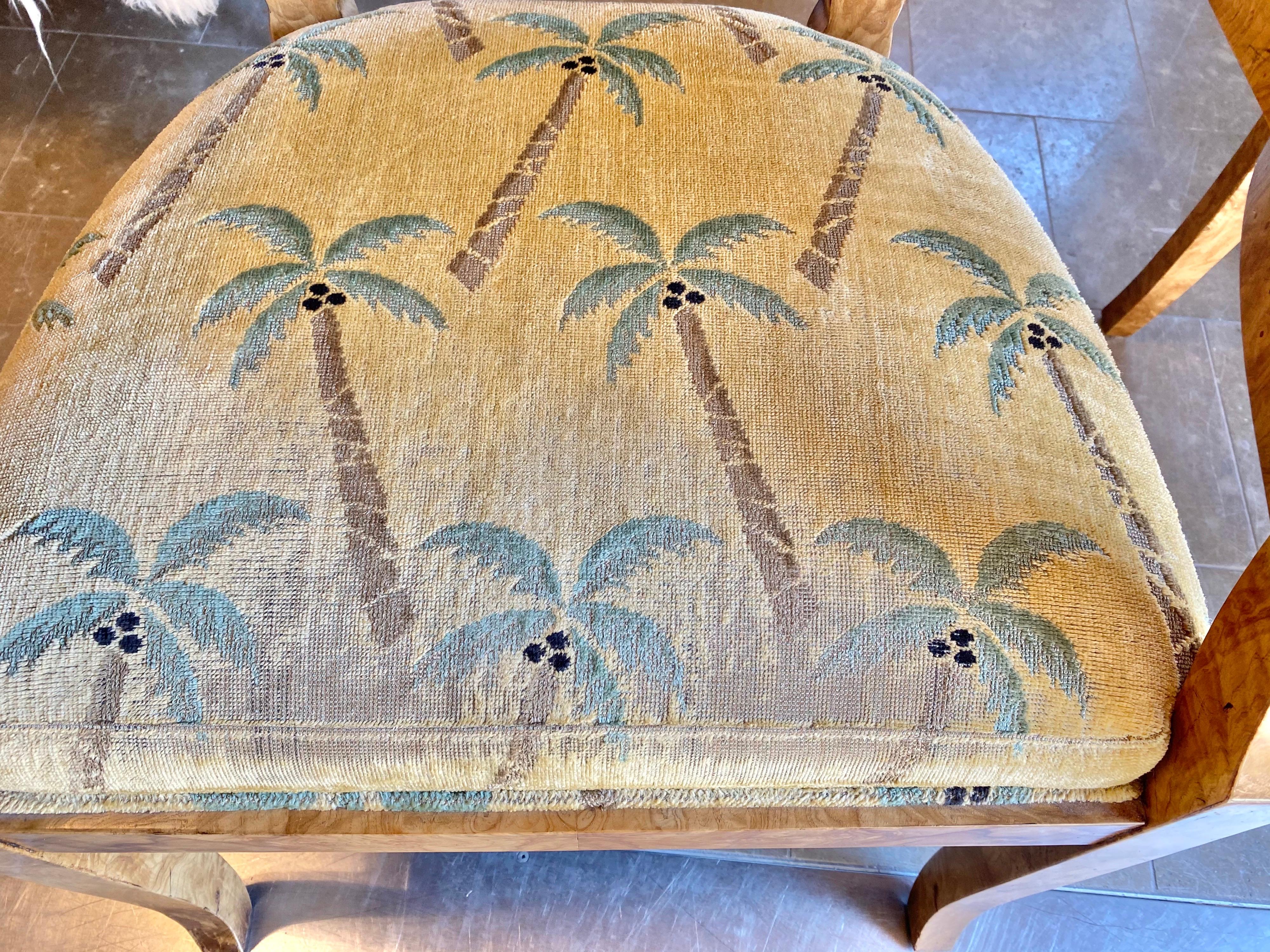 Contemporary William Switzer Pair of Olivewood Armchairs W/Palm Tree Pattern