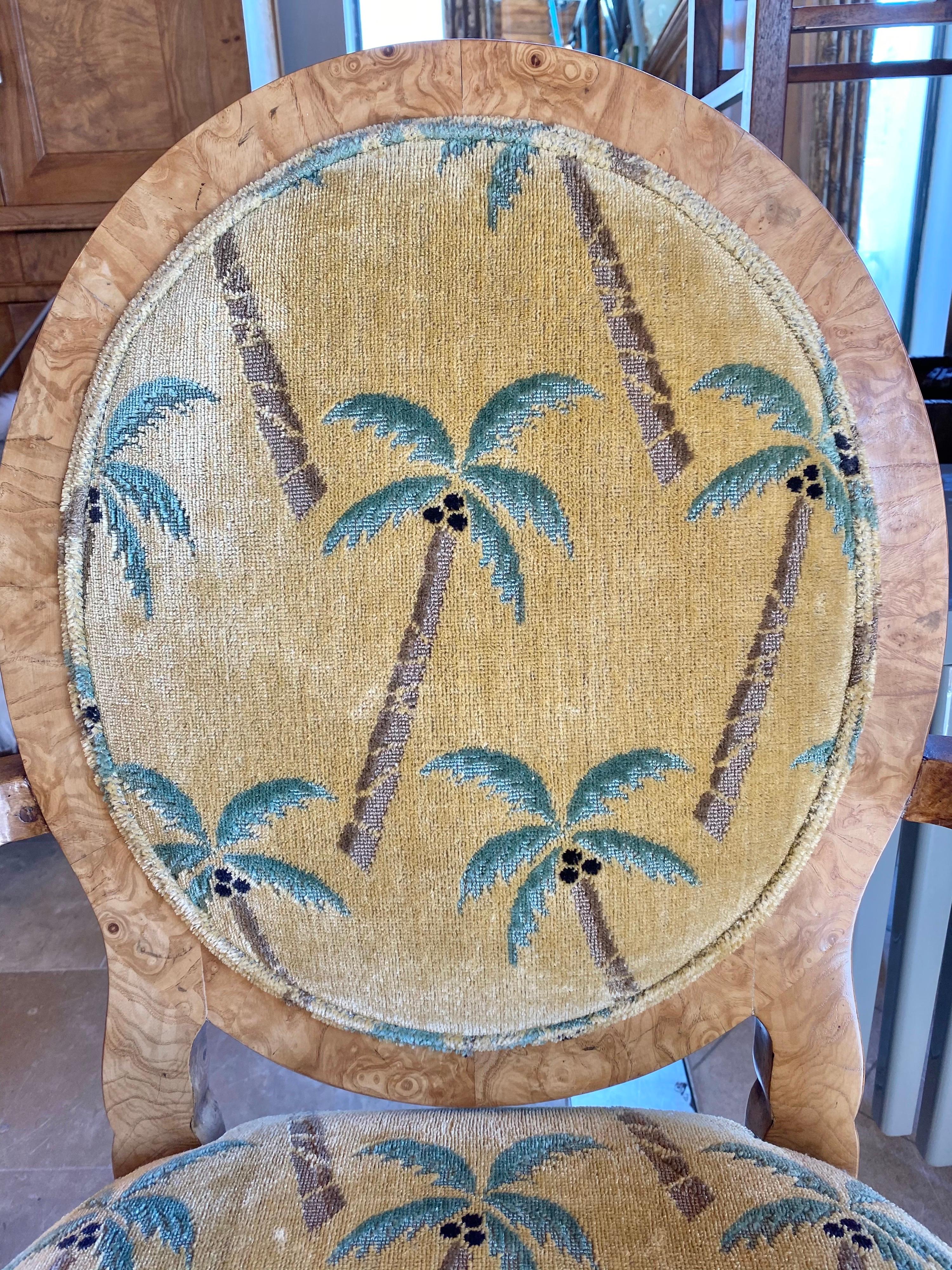 Wood William Switzer Pair of Olivewood Armchairs W/Palm Tree Pattern