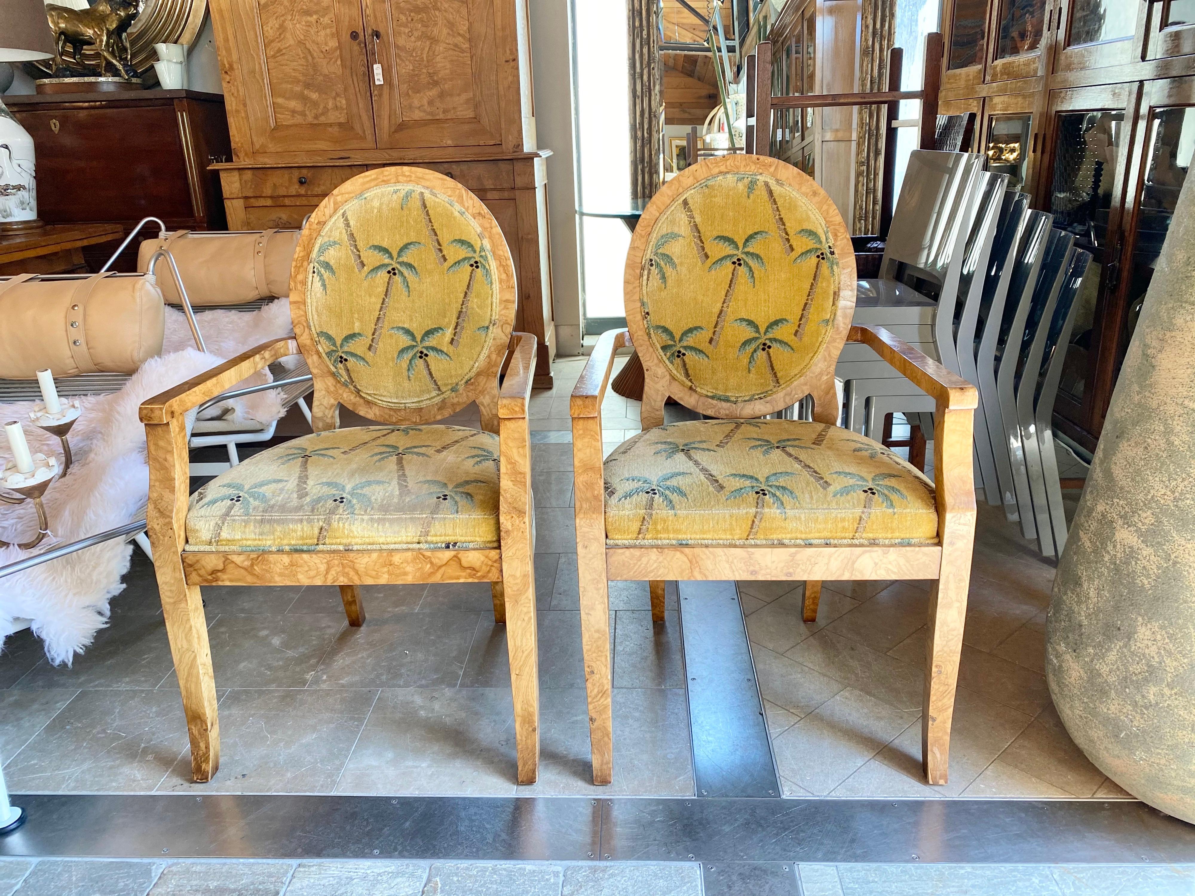 William Switzer Pair of Olivewood Armchairs W/Palm Tree Pattern 3