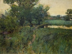 Summertime River Landscape by 19th century American Impressionist