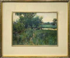 Antique Summertime River Landscape by 19th century American Impressionist