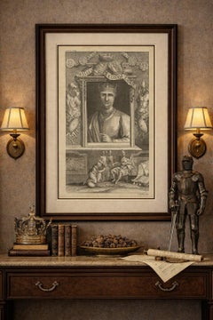 William the Conqueror Portrait Engraving, Domesday Scene, England, c.1740