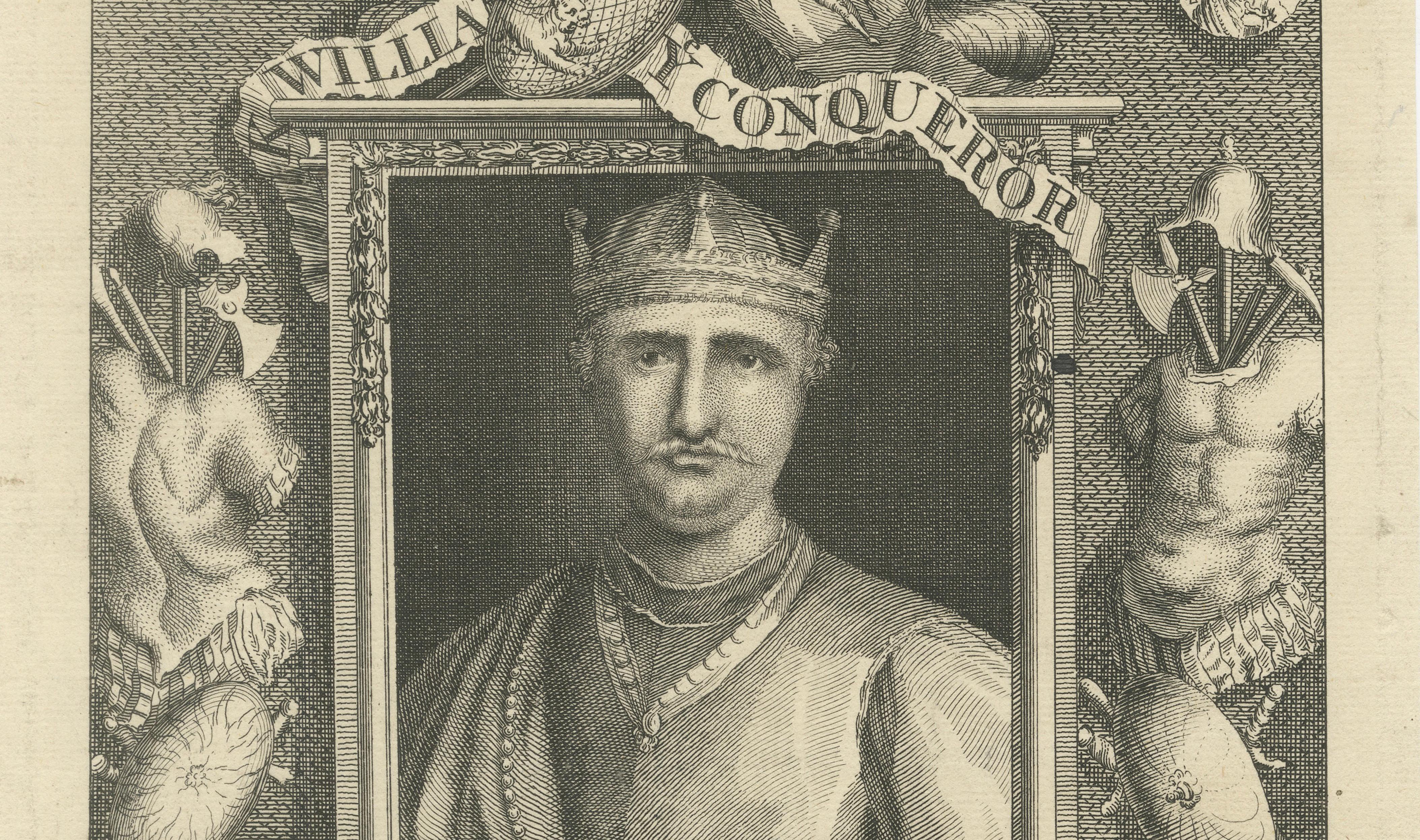 William the Conqueror Portrait Engraving, Domesday Scene, England, c.1740