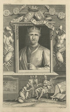 William the Conqueror Portrait Engraving, Domesday Scene, England, c.1740