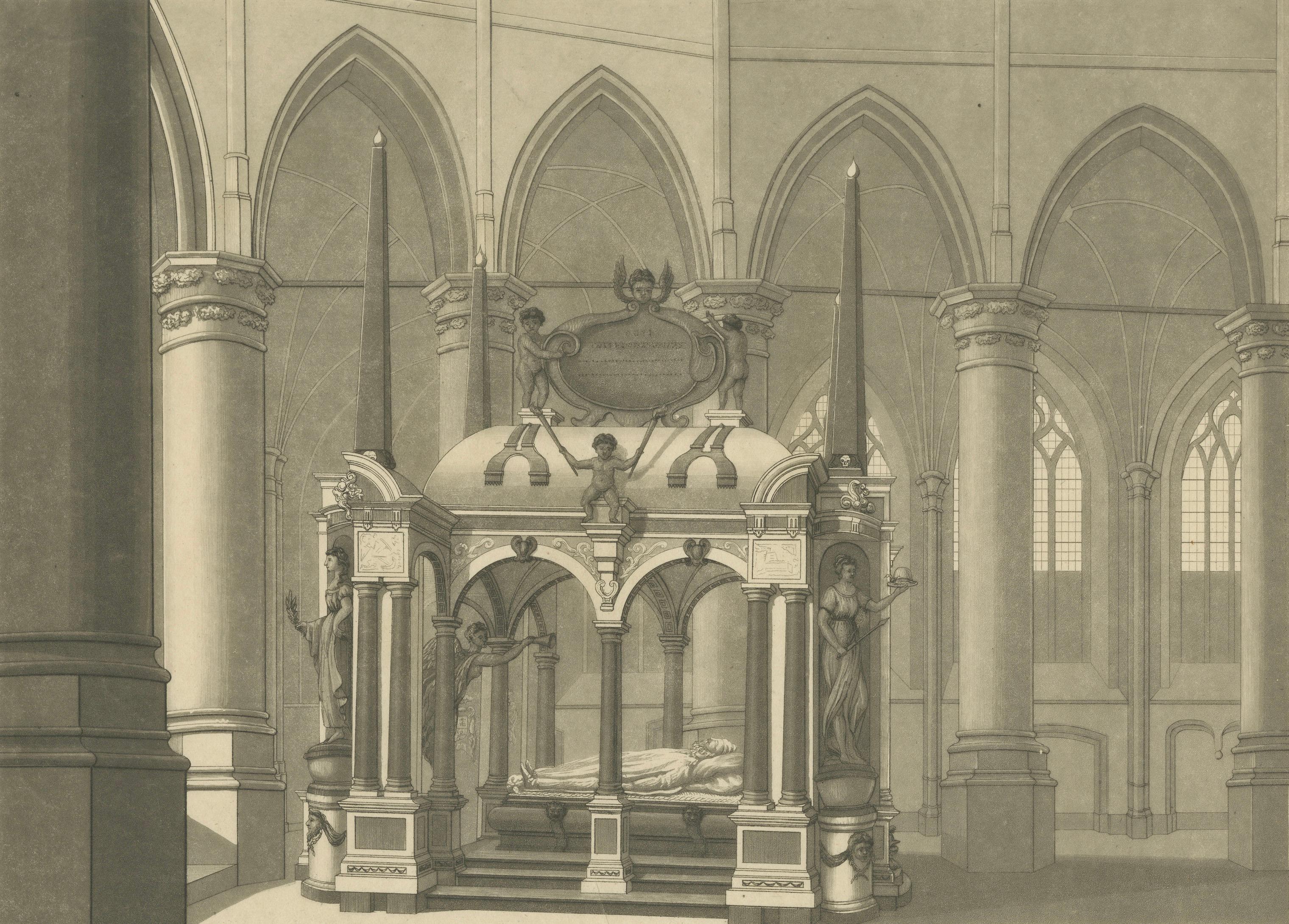 Grabmal von Wilhelm dem Schweiger in der Delfter Nieuwe Kerk - um 1840 Kupferstich

Beschreibung:
Dieser elegante antike Stich zeigt das monumentale Grabmal von Wilhelm dem Schweiger, auch bekannt als Wilhelm von Oranien (1533-1584), das sich in der